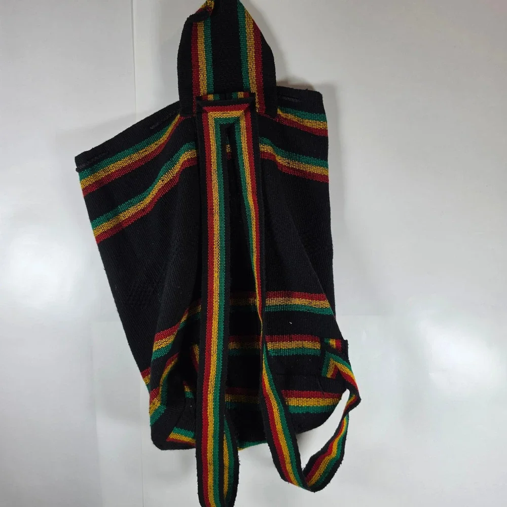 Bob‎ Marley Rasta Striped Woven Backpack Black Red Yellow Green Festival Bag
